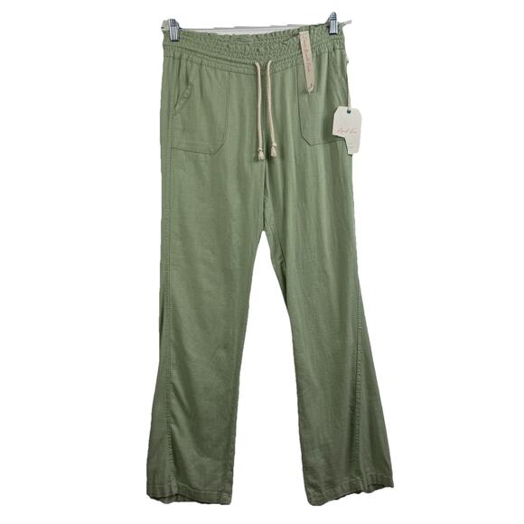 New Green Linen Blend April Kiss Pants Small Beach Rope Drawstring Waist Pockets - Picture 11 of 11